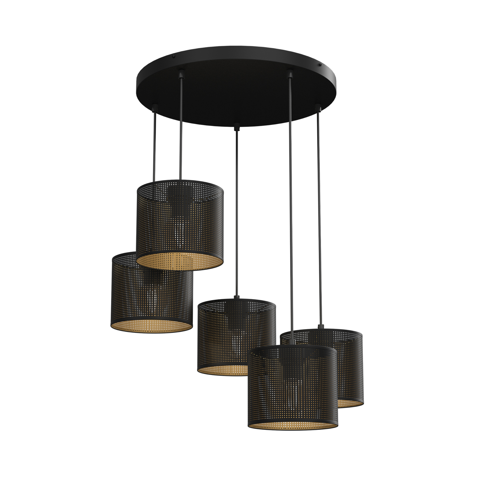 Suspension Jovin, 5 lampes, ronde, noire/dorée