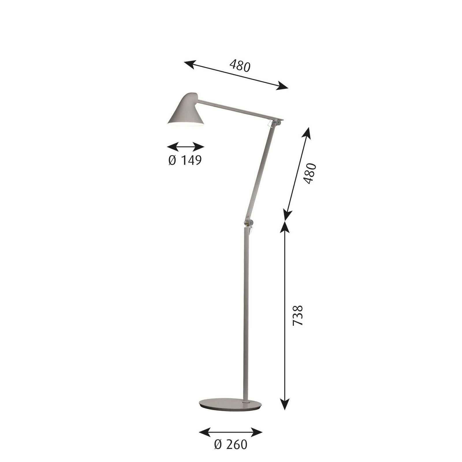 Louis Poulsen NJP LED-Stehlampe 3.000 K hellgrau