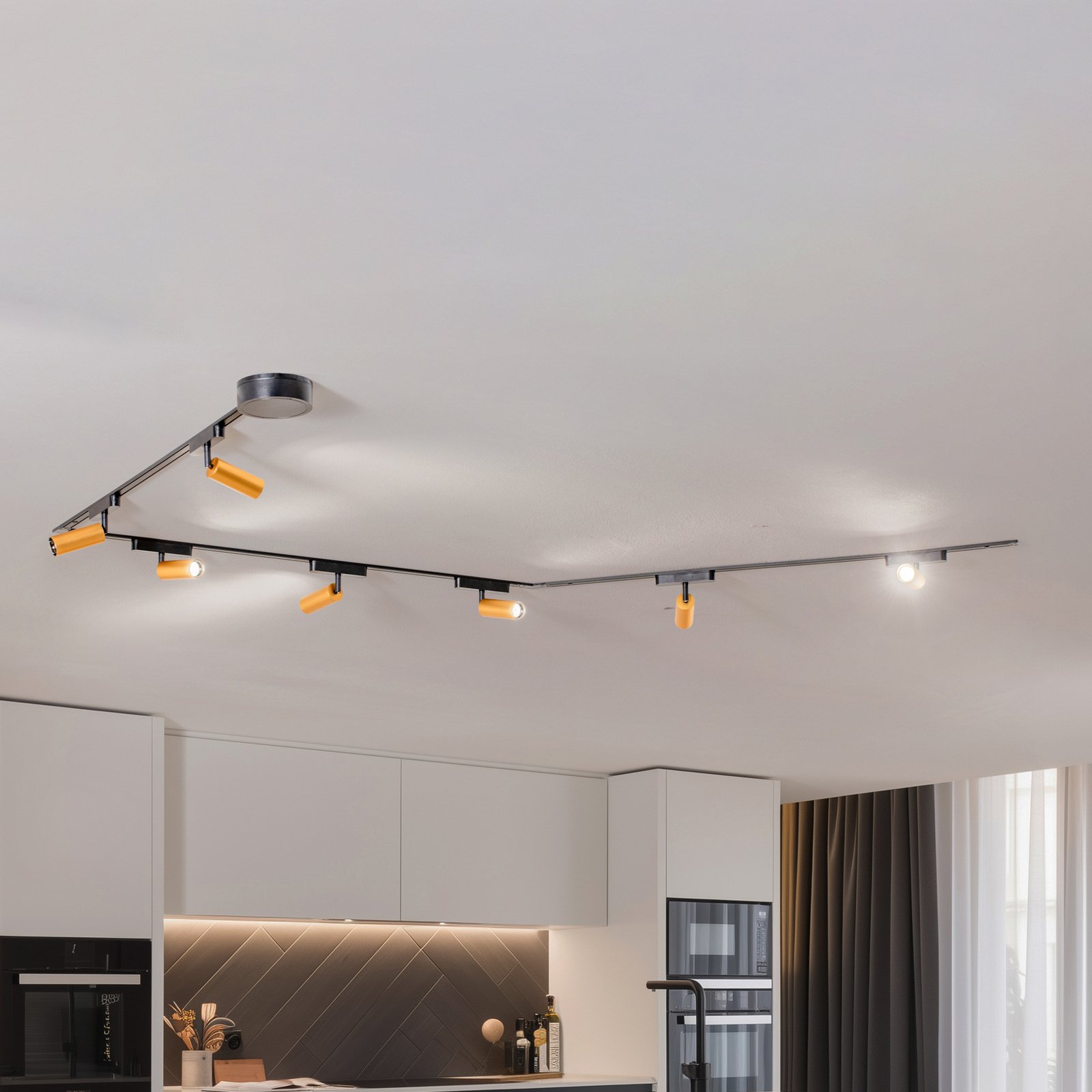 Schienensystem Lumaro, Spots, 7-flg., gold, Ø4cm,48V,dimmbar