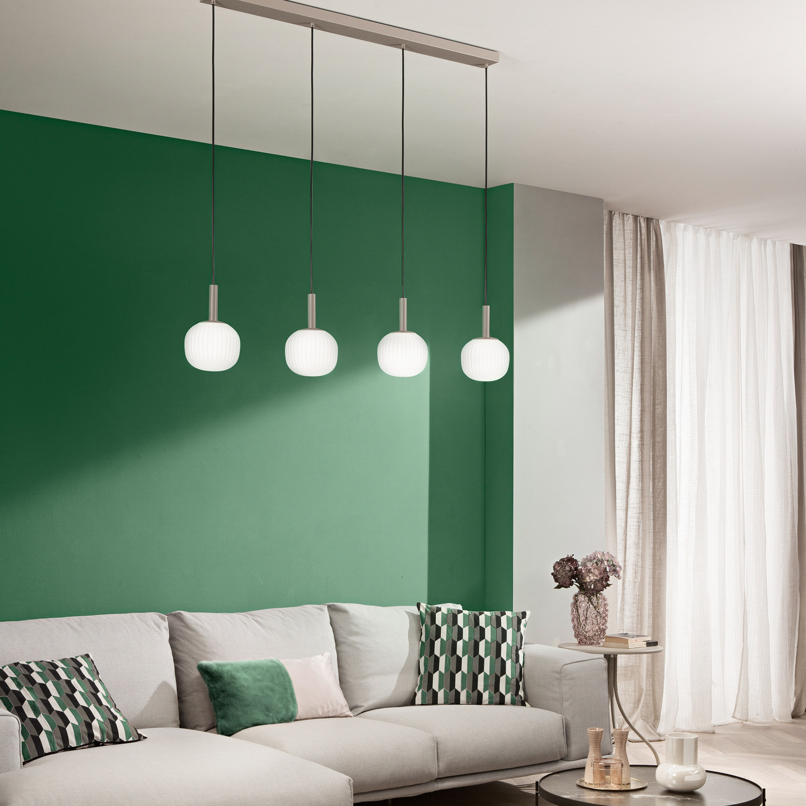 Rippvalgusti Eris, pikkus 114 cm, pruun/valge, metall/klaas, 4-lambiline