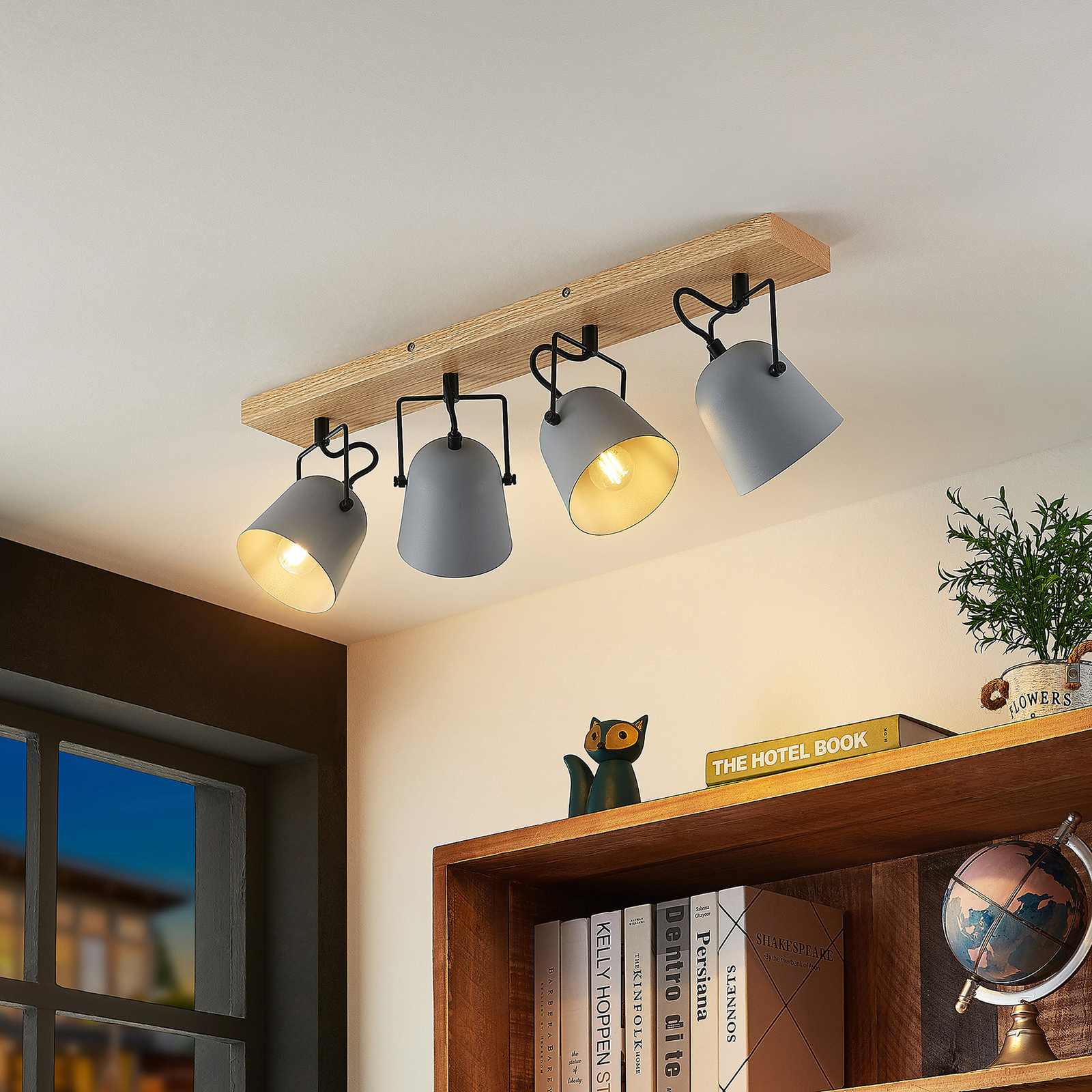 Lindby Adalin ceiling light, four-bulb, grey