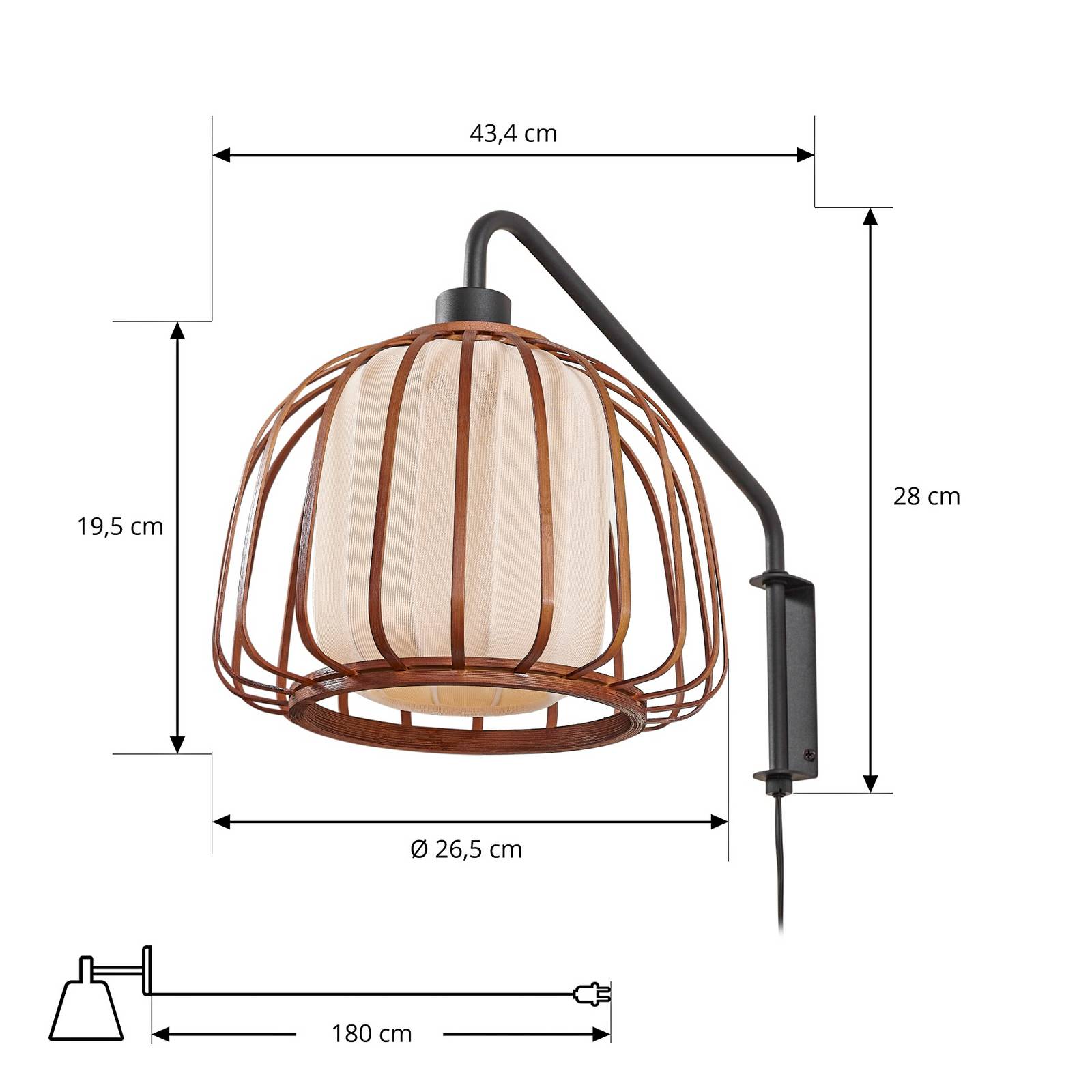 Lindby Kinkiet Davella, Ø 26 cm, czarny, bambus, tekstylia
