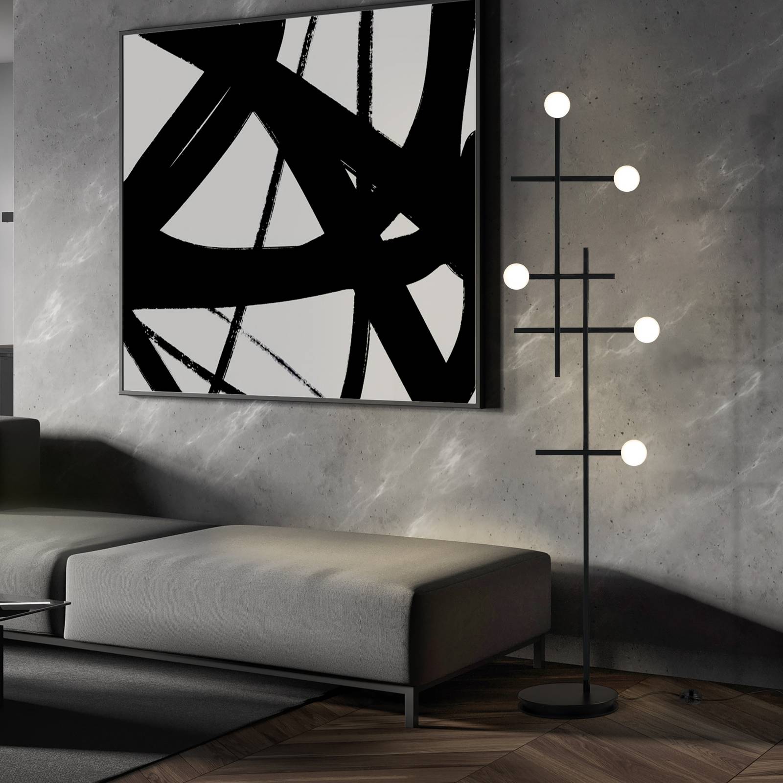 Lampa stojąca LED Bopp Cross, czarna, aluminiowa, ściemniana