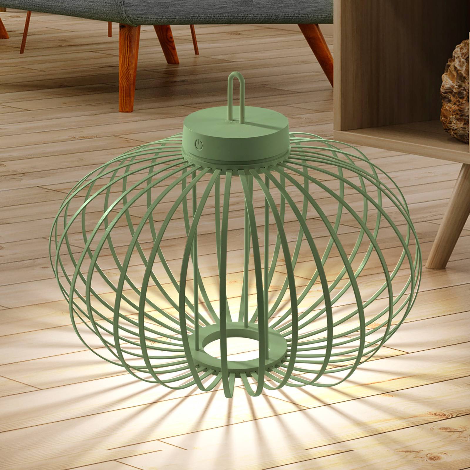 JUST LIGHT. Lampe de table LED rechargeable Akuba vert 37 cm bambou