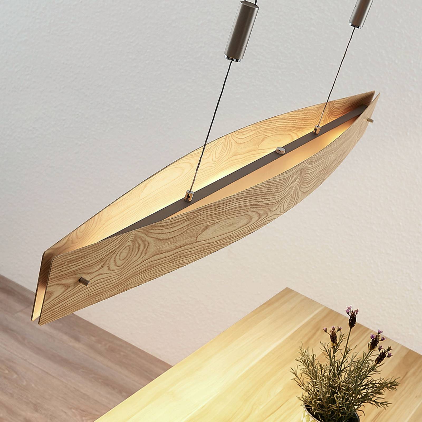 Lucande Petyr lampa wisząca LED o wyglądzie drewna