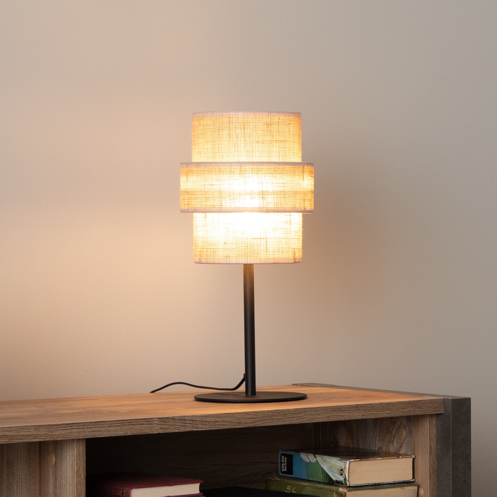 Lámpara de mesa Calisto, Jute, marrón natural, altura 38 cm