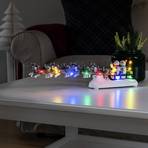 Tischdeko Schneemann mit Hundeschlitten bunte LEDs