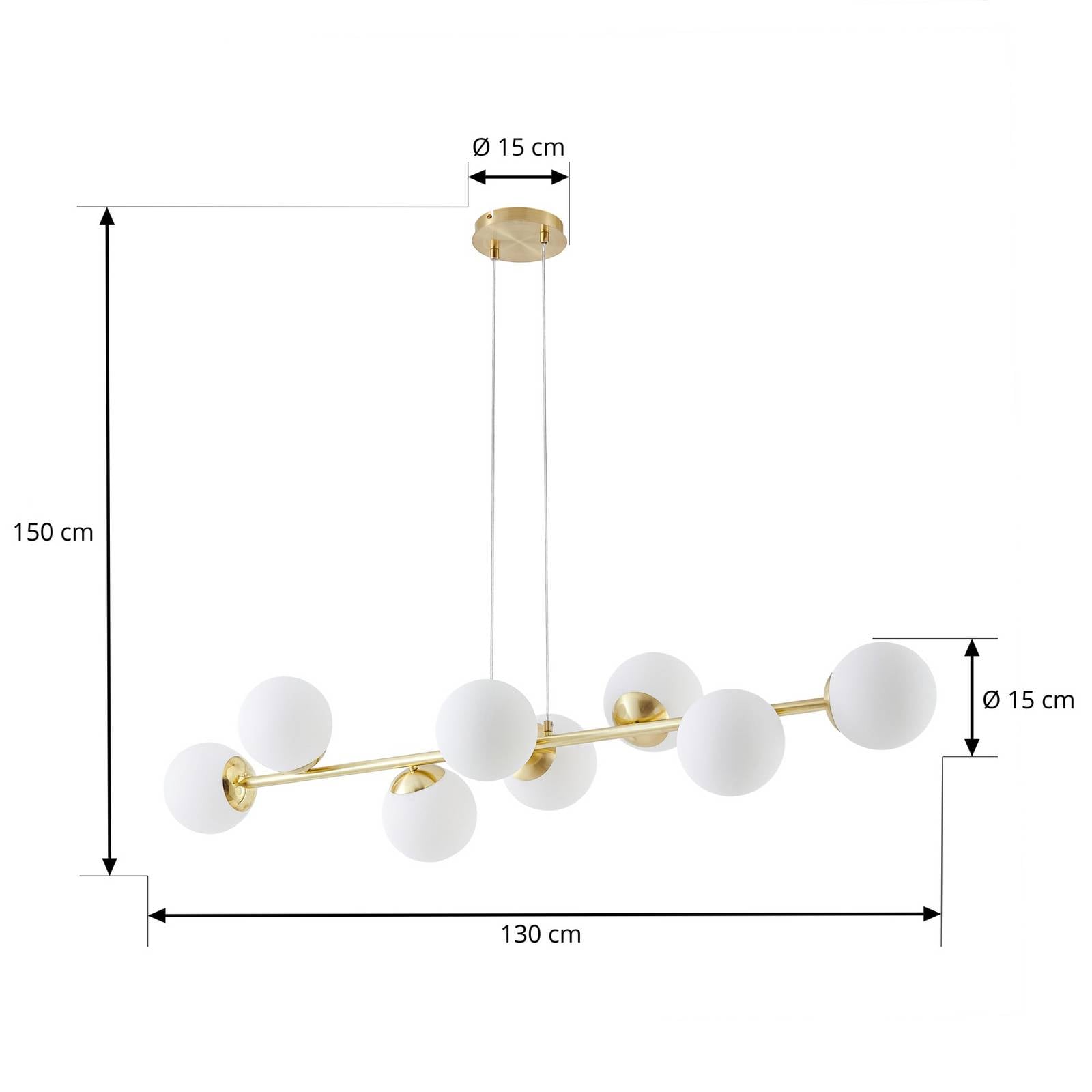 Lampa wisząca Lindby Isamer, opal/mosiądz, długość 130 cm