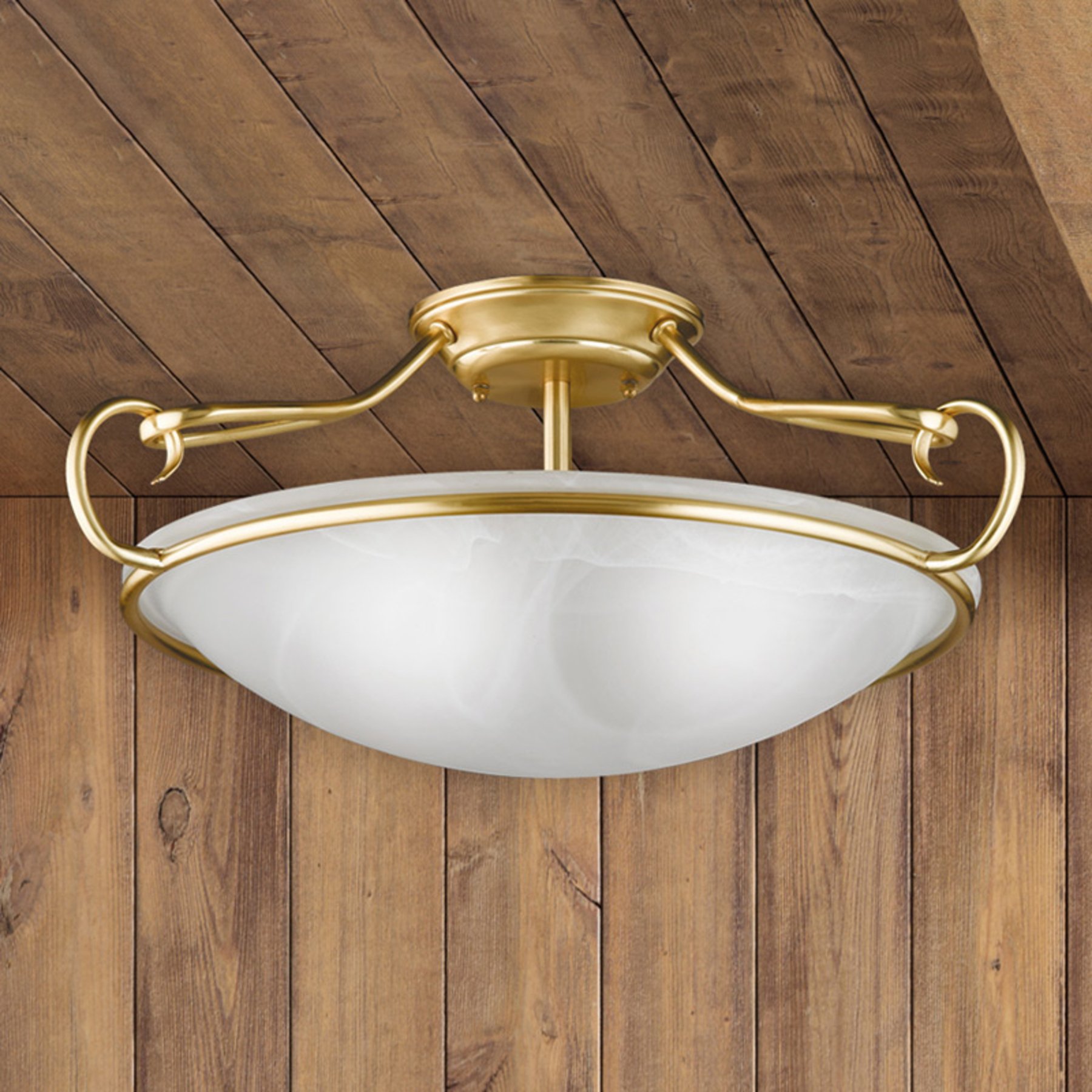 Fischer & Honsel Como decorative ceiling light, matt brass, for Living / Dining Room, metal, glass, E27, 46 W, energy efficiency: A++, H: 19 cm