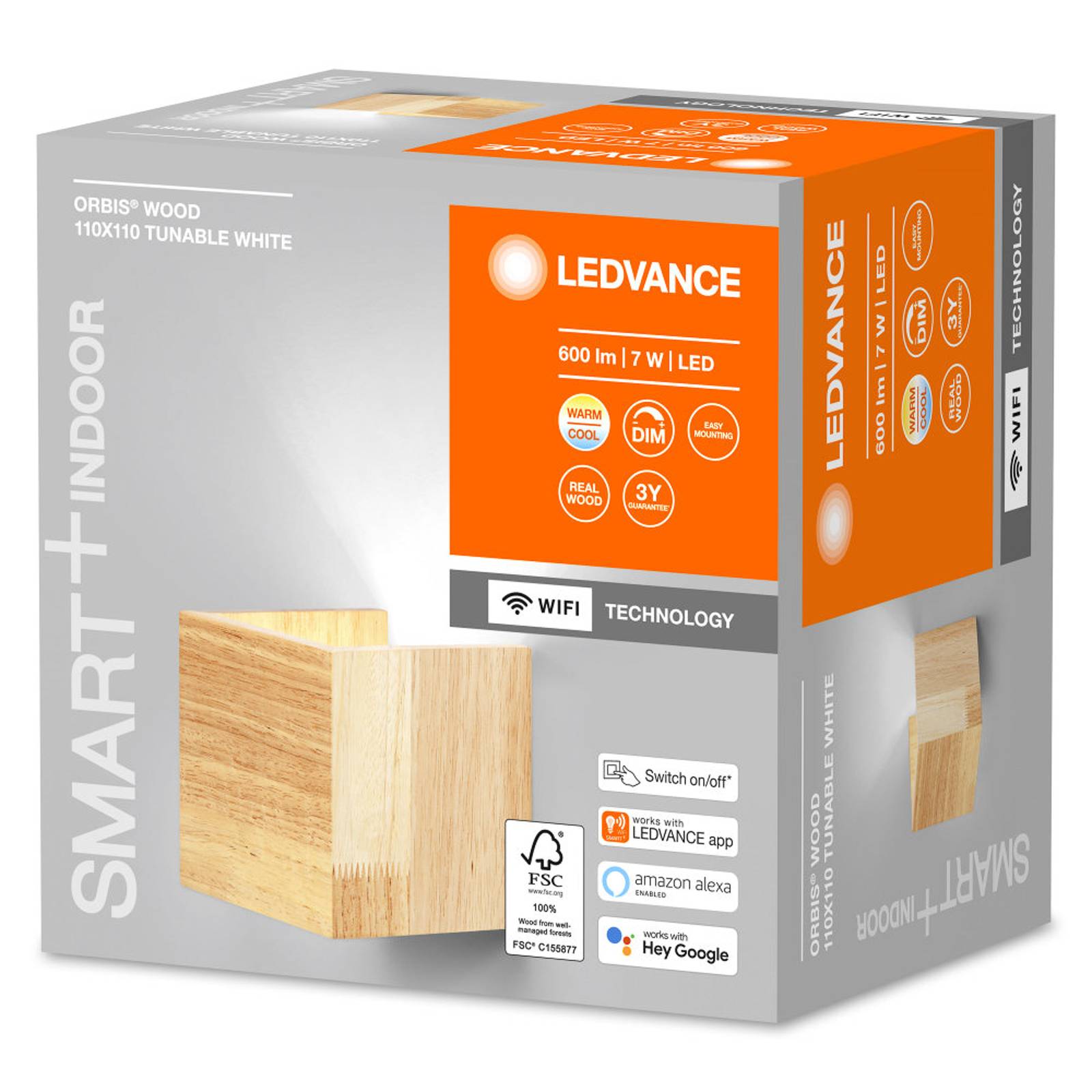 Levně LEDVANCE SMART+ WiFi Orbis Wall Wood, 11 x 11 cm
