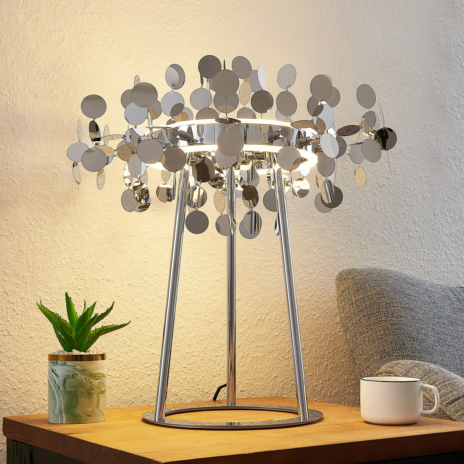 Lucande Glimmo LED table lamp, chrome