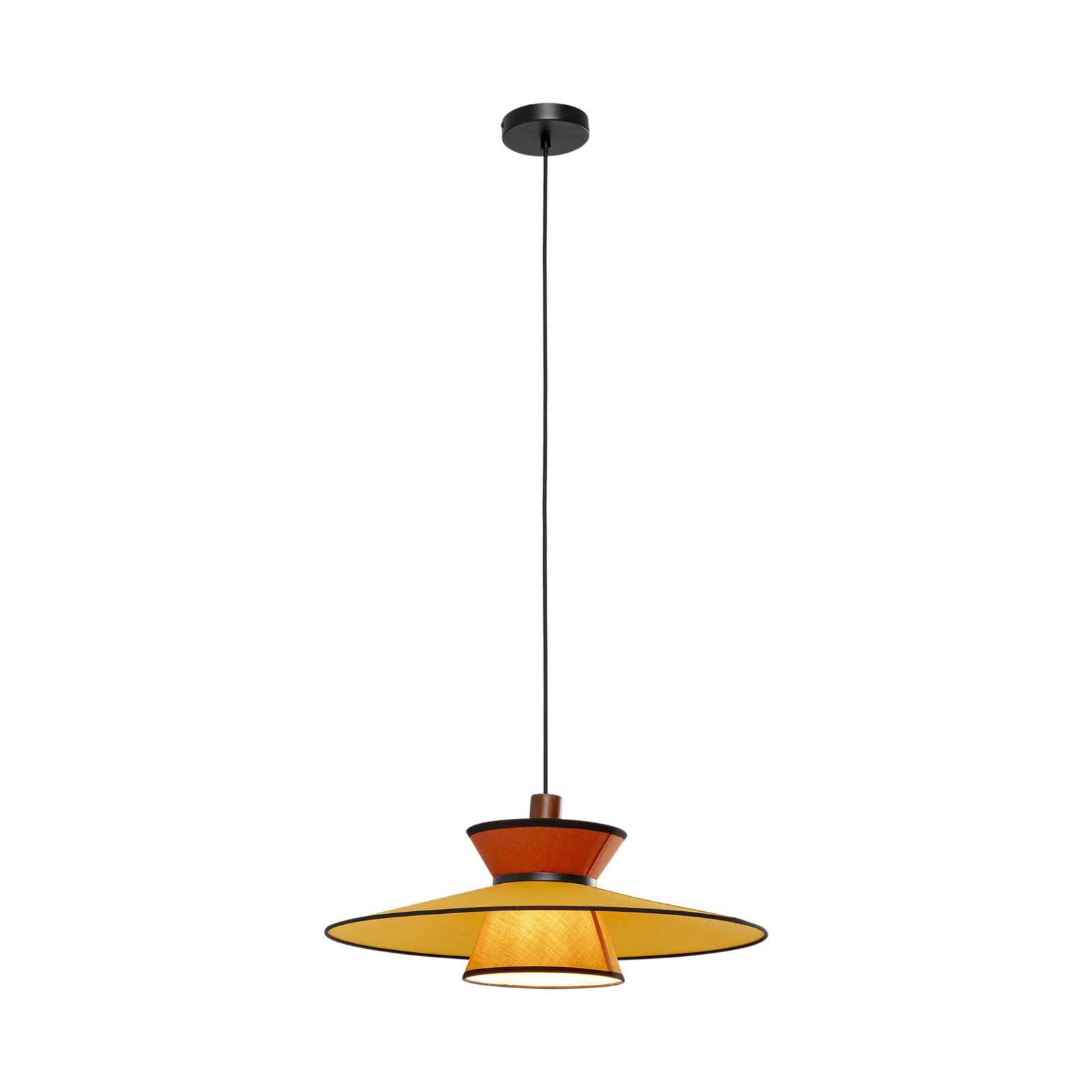 Kare hanglamp Riva, meerkleurig, textiel, hout, Ø 55 cm