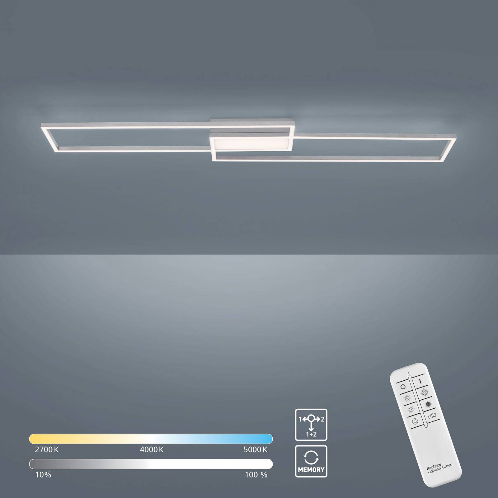 Lampa sufitowa LED Asmin, CCT, stal, 109,5x25,7cm