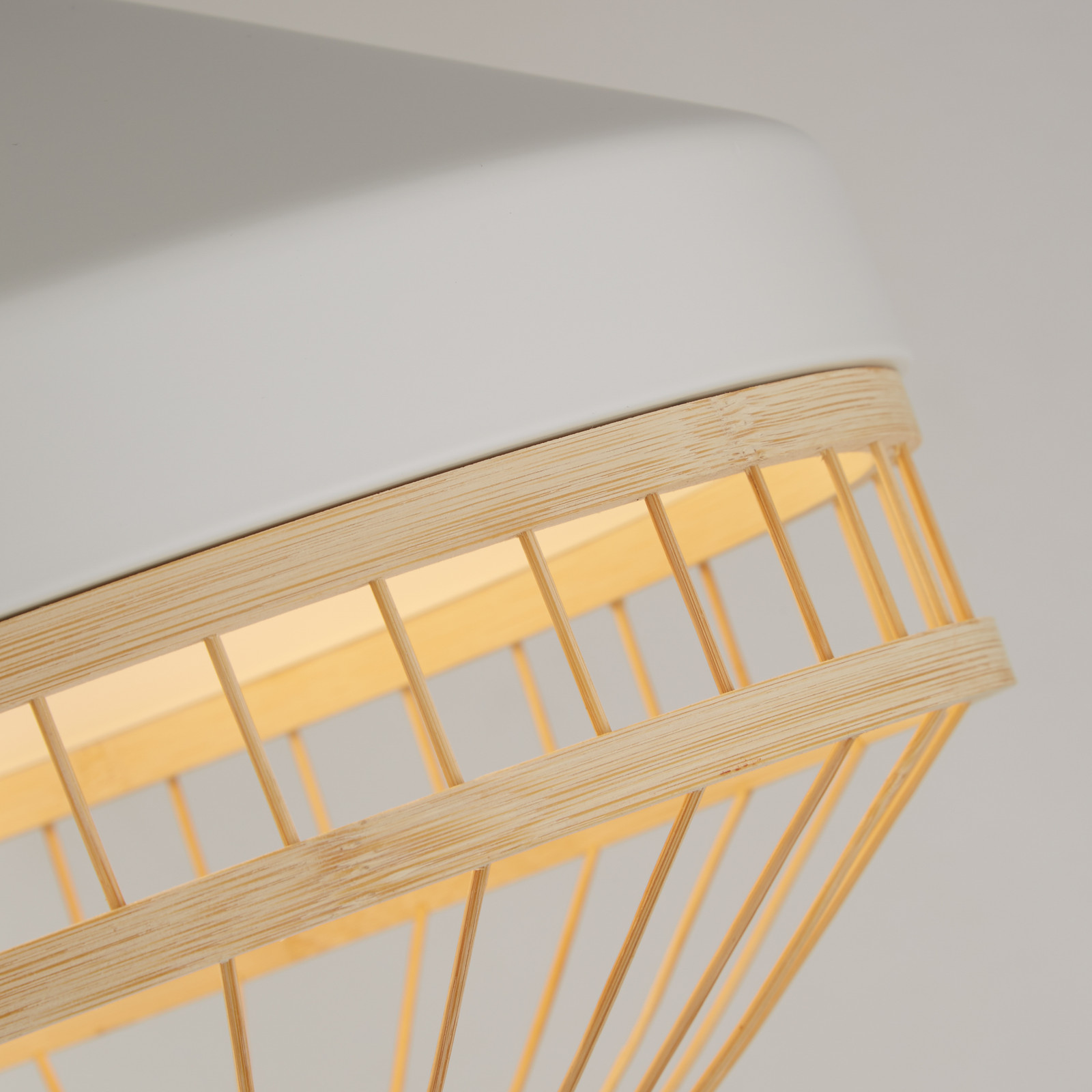 Searchlight Lampă suspendată Lanya alb oțel/bambus Ø 30 cm E27 - Camera de zi / sufragerie - Scandinavă - lemn deschis alb - Bamboo