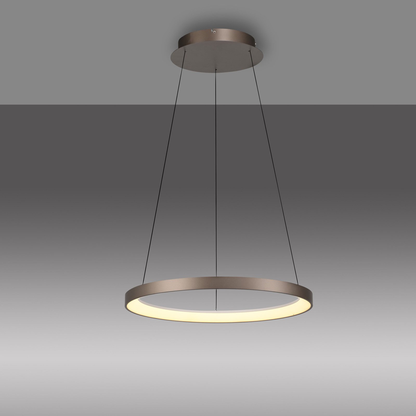 Paul Neuhaus LED-ripustusvalaisin Hoop, kahvinruskea, Ø 57 cm