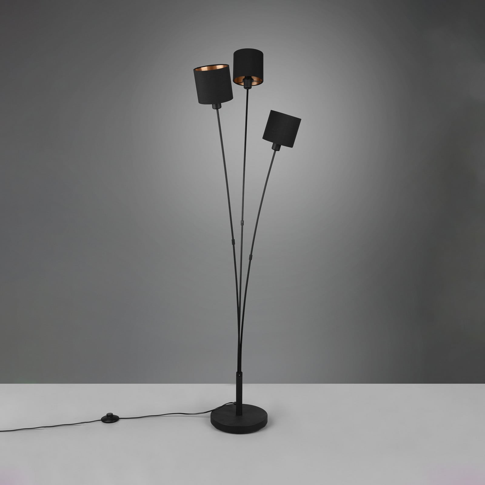 Lampă de podea Tommy negru/auriu înălțime 150 cm cu 3 lumini din