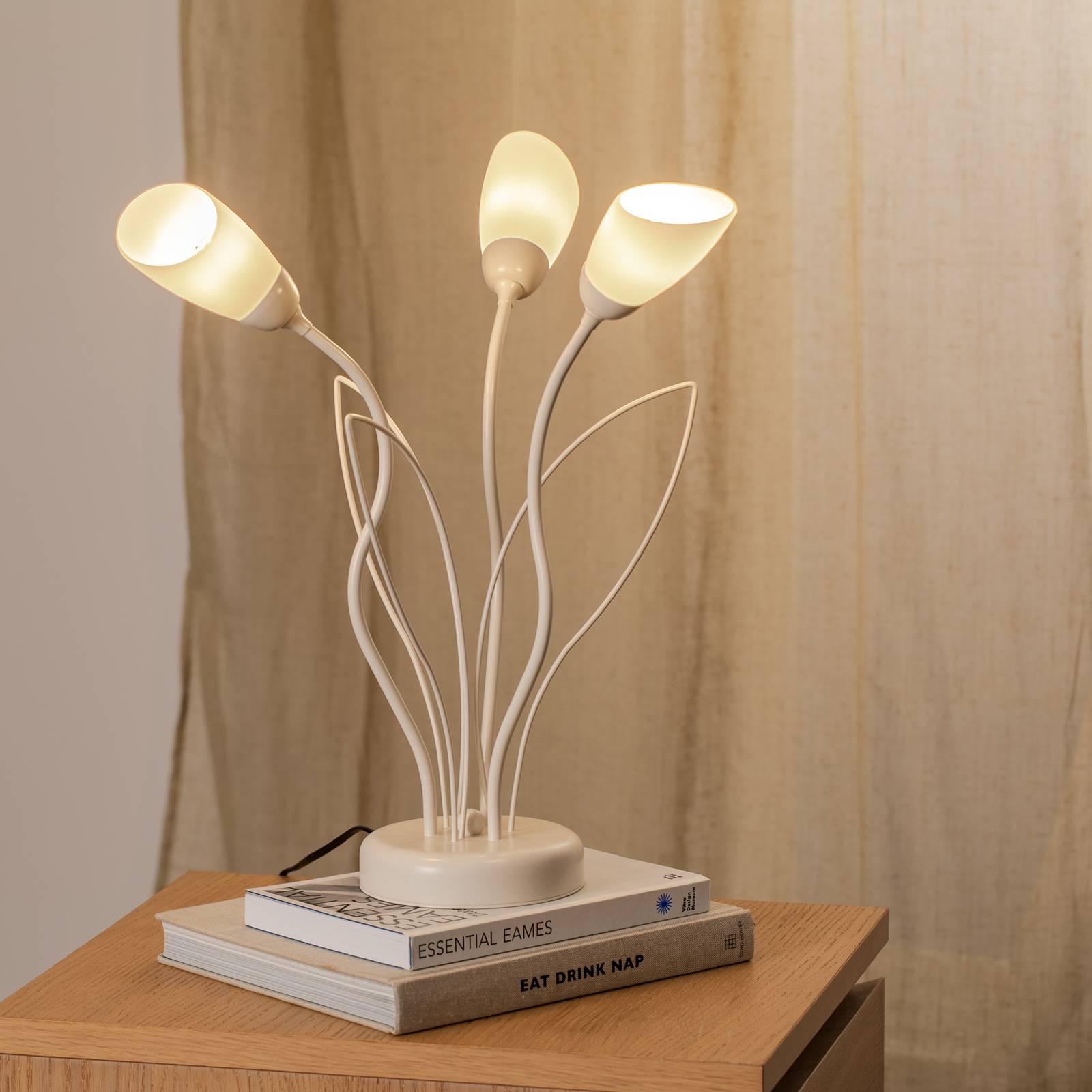 Lampa stołowa Gloriosa, kremowy, szkło, 3-punktowa