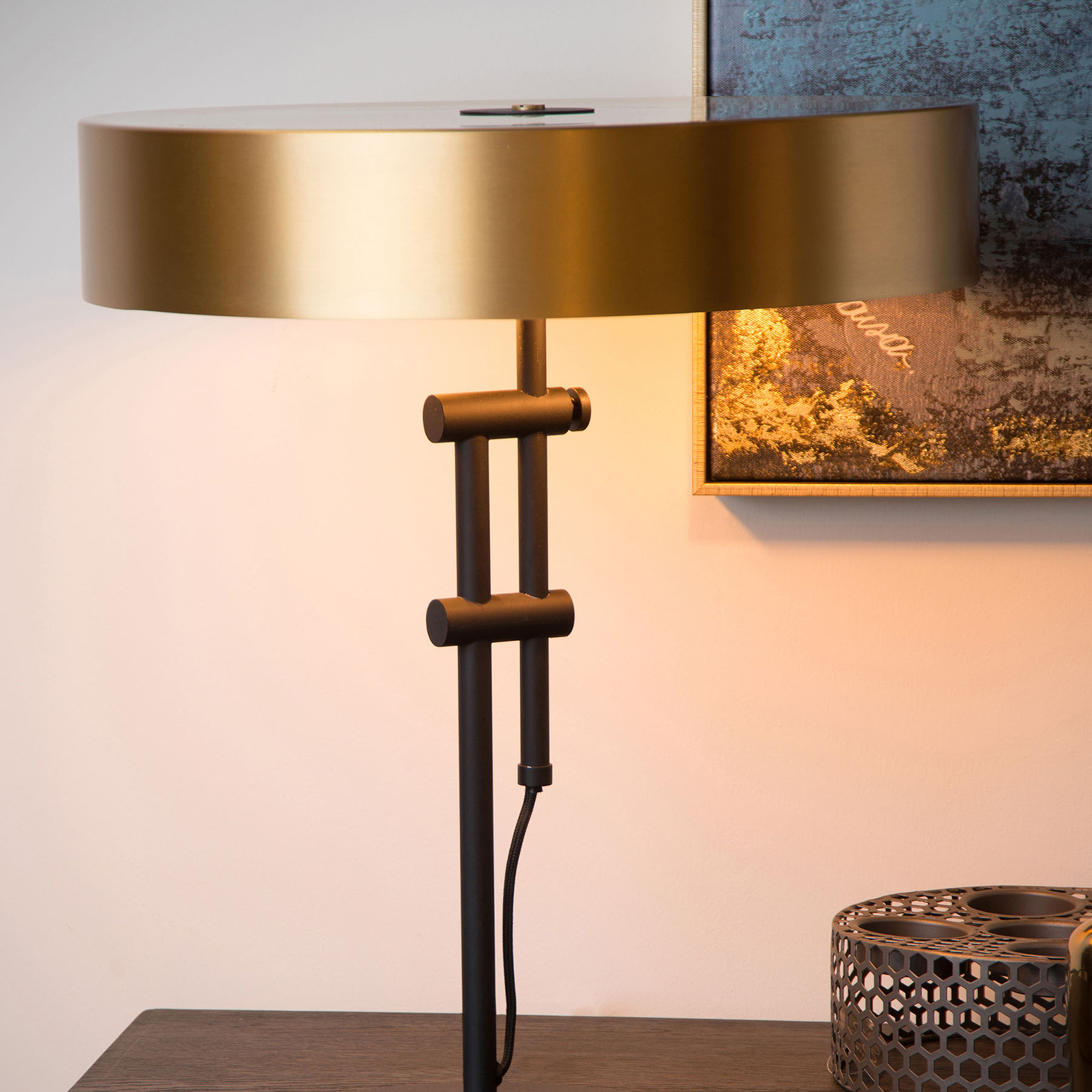 Lampe à poser Giada avec abat-jour plat en doré