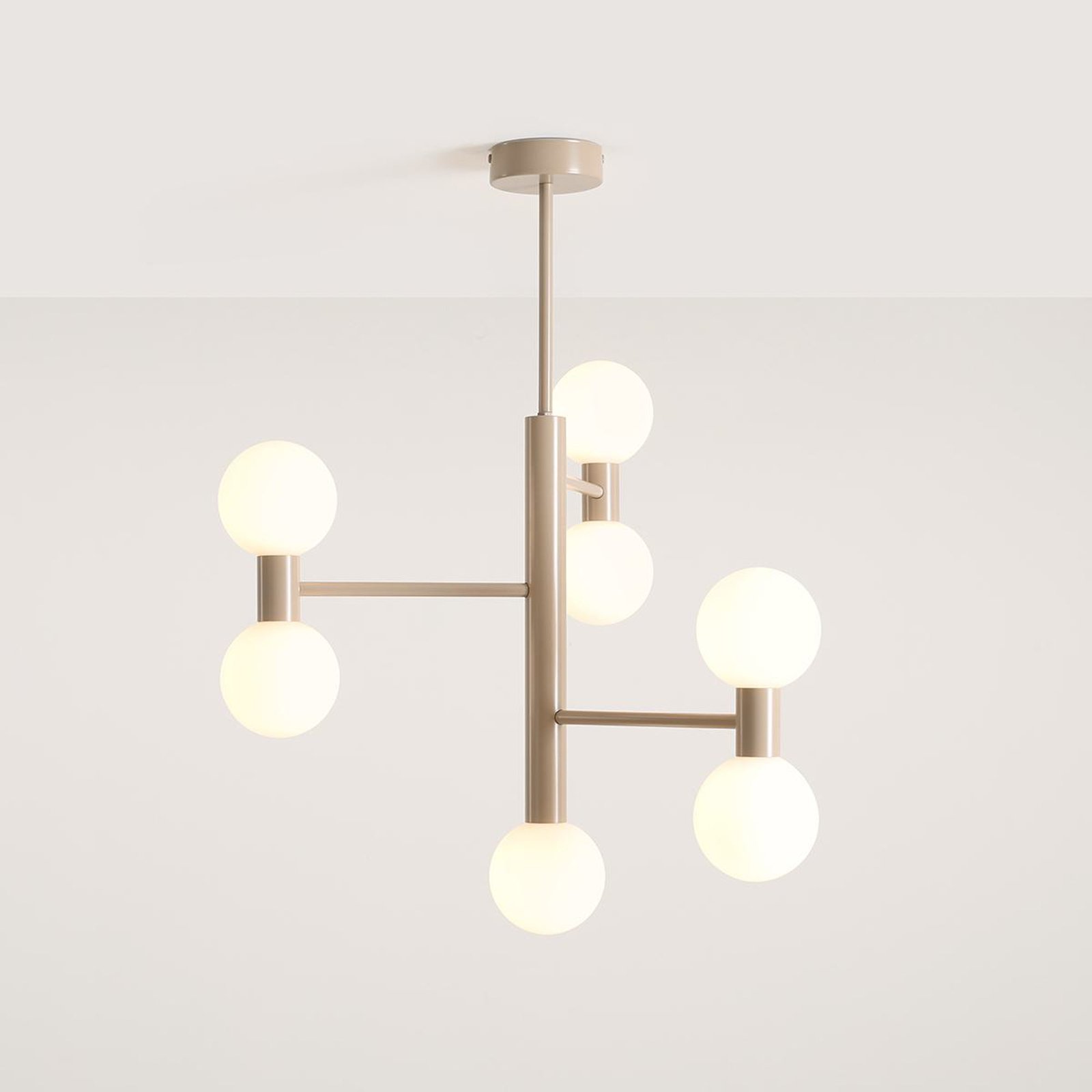 Plafonnier Flare 7, beige, à 7 lampes, verre, métal