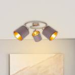 Plafondlamp Maron 3-lamps textiel, bruin/goud