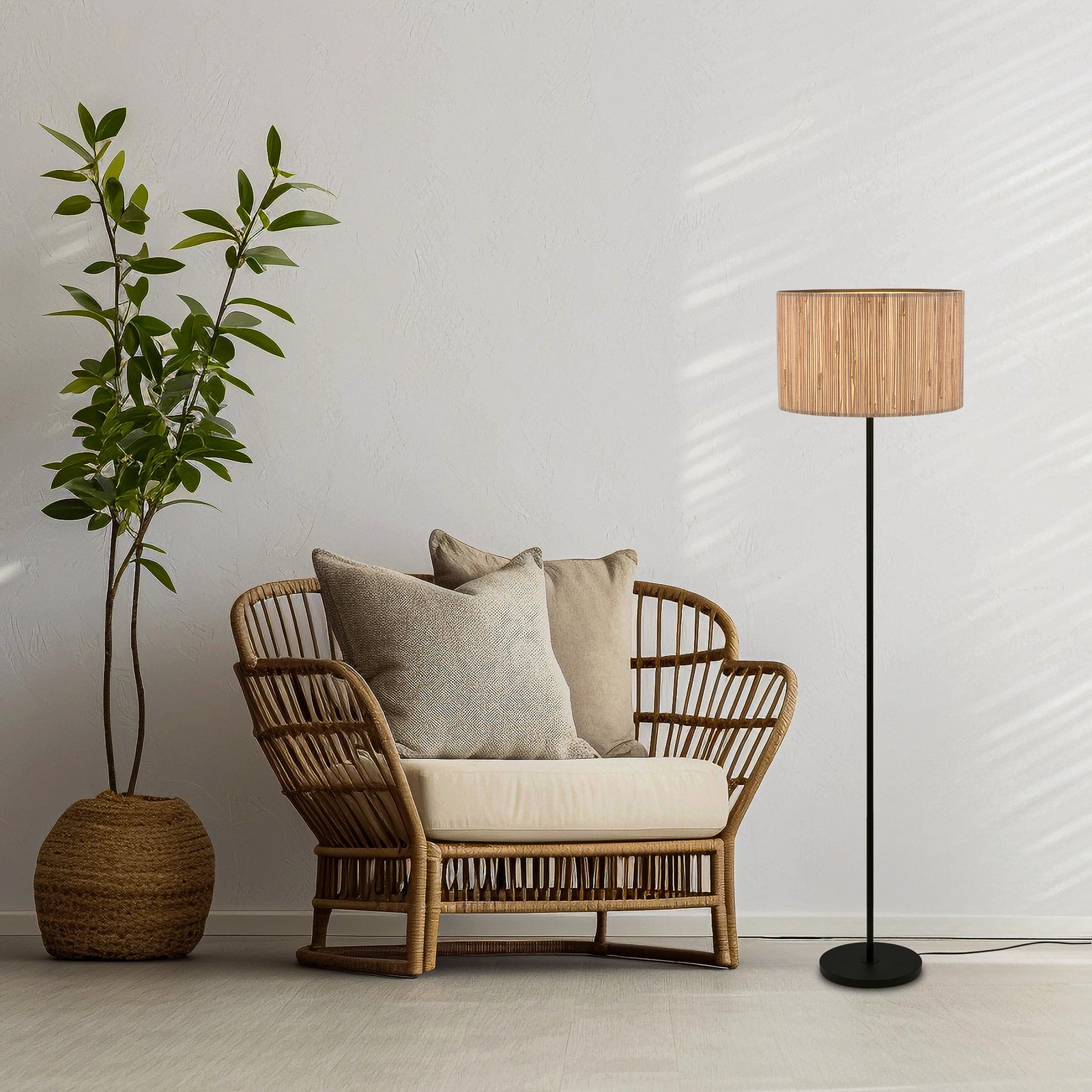 Slama floor lamp, natural colour, metal, seagrass, E27