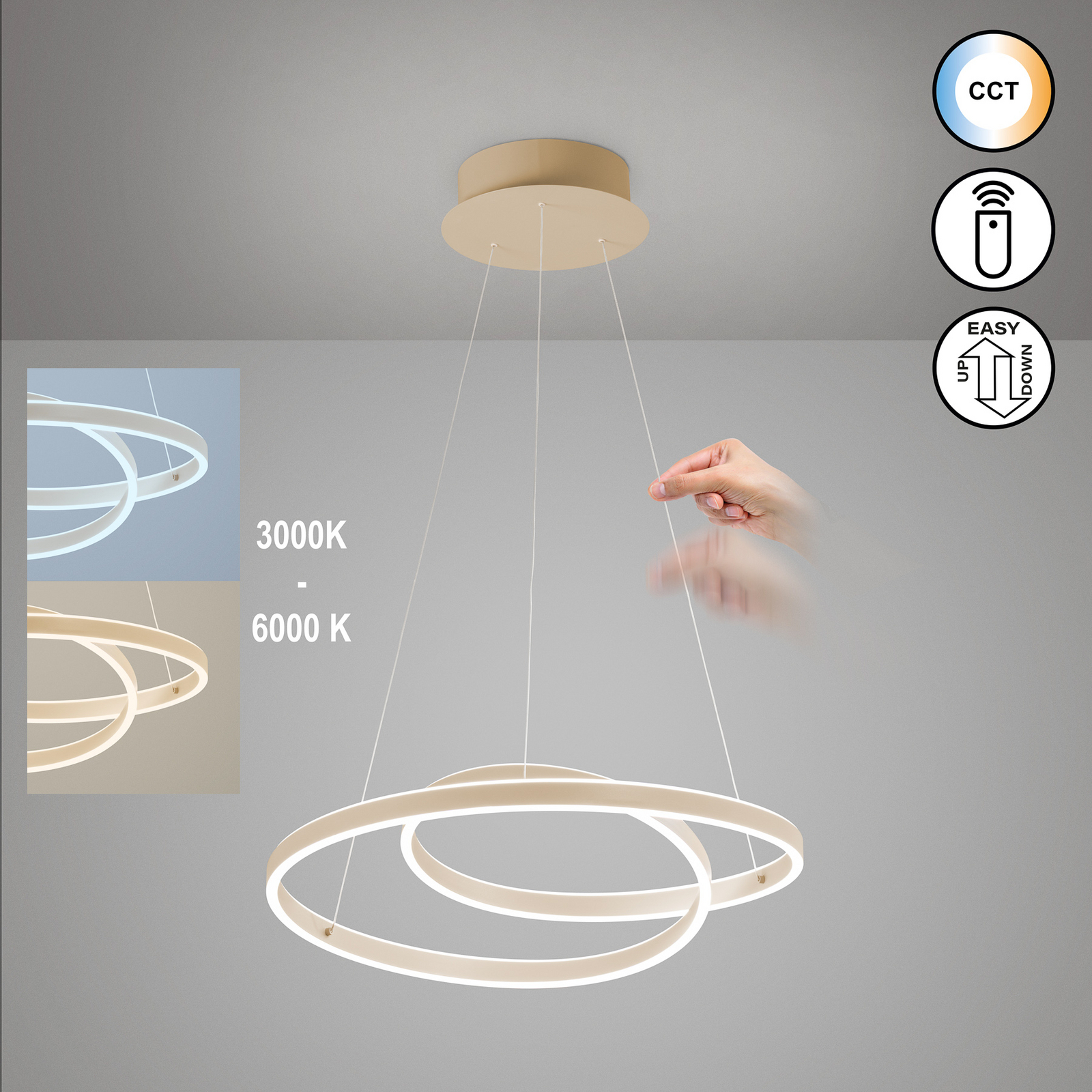 LED-Hängelampe Amarin, sandfarben, Ø 61 cm, Metall, CCT
