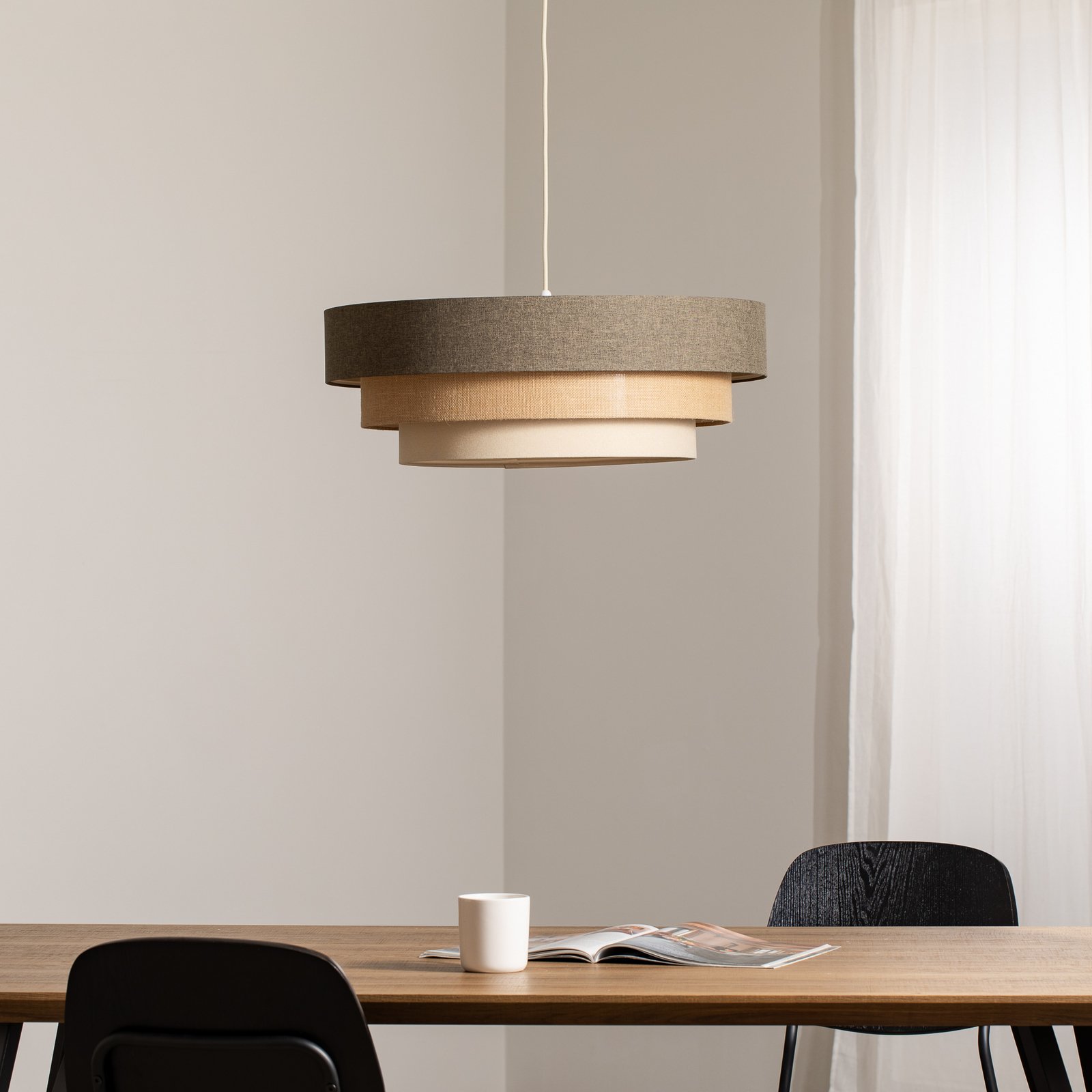 Triniti pendant light, brown/beige/cream, Ø 60 cm, textile