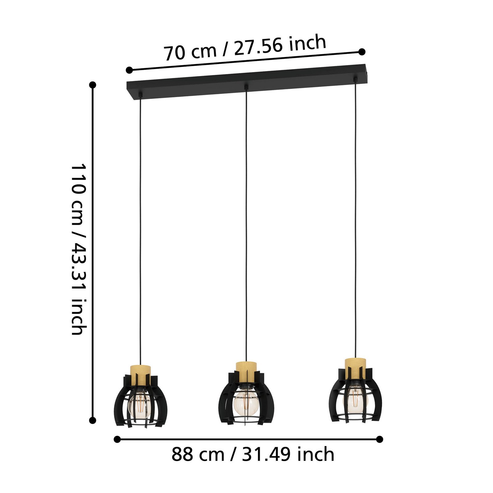 Stillington 1 pendant light, 3-bulb, bar