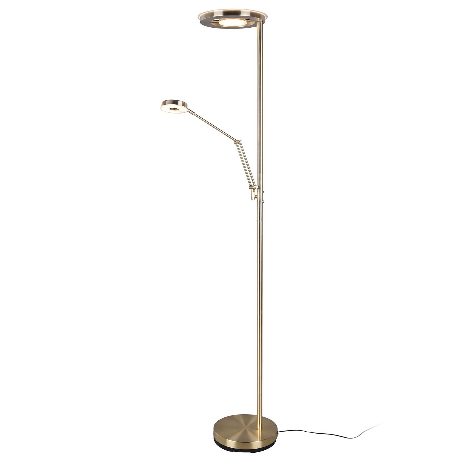 Trio Lighting LED-ylösvalo Barrie lukuvalolla, matta messinki - moderni jalkalamppu - uplight-lattiavalaisin - lamppu Olohuoneen/ruokailutila