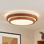 Lindby LED ceiling light Vaako, Ø 41 cm, metal, wood look