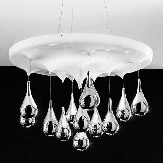 Lampada a sospensione Pioggia, bianco, cromo, Ø 70 cm H 35 cm | Lampade.it