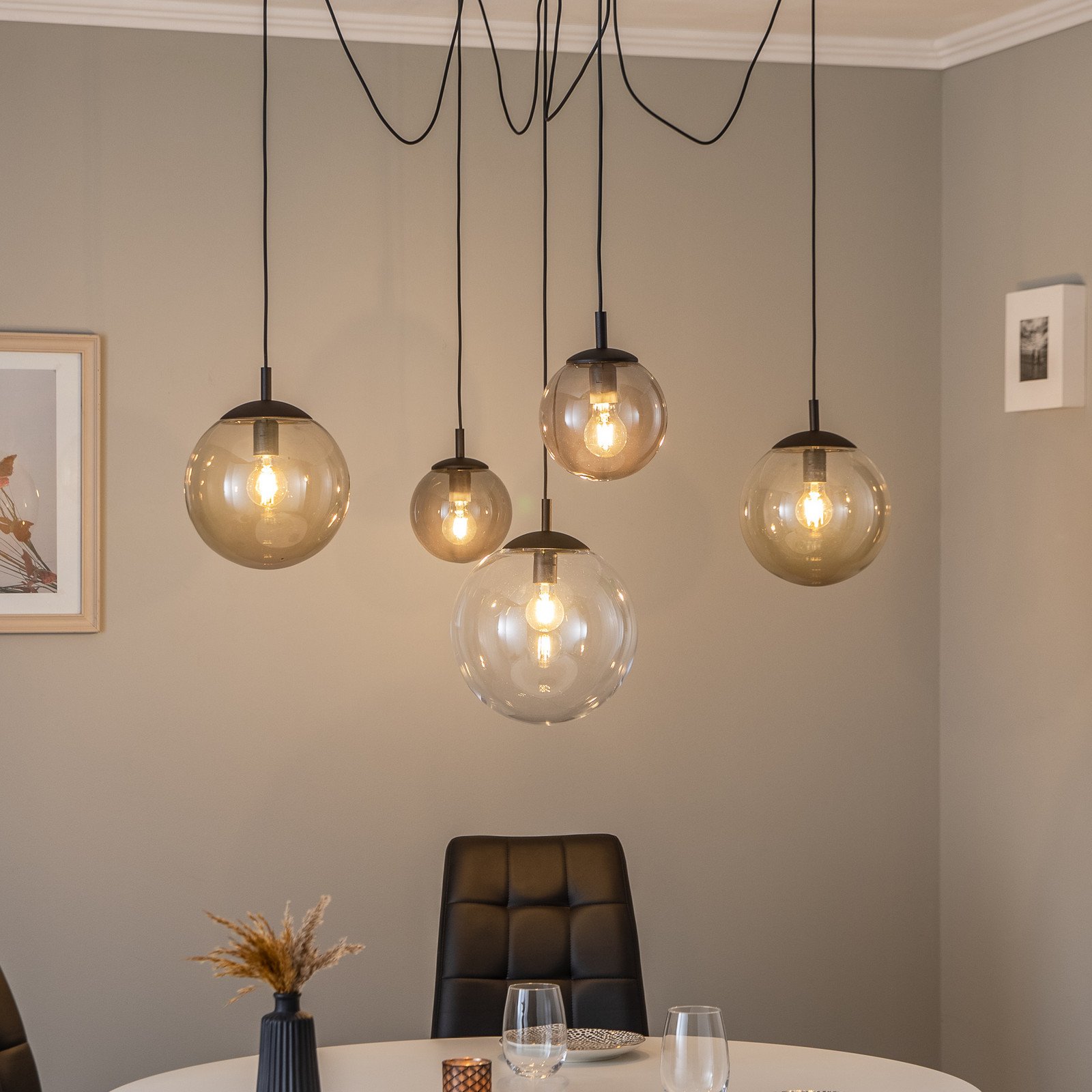 TK Lighting Suspensie Esme sticlă multicoloră cu cinci lumini descentralizată - Camera de zi / sufragerie - modern - gri grafit-transparent maro-transparent transparent transparent negru