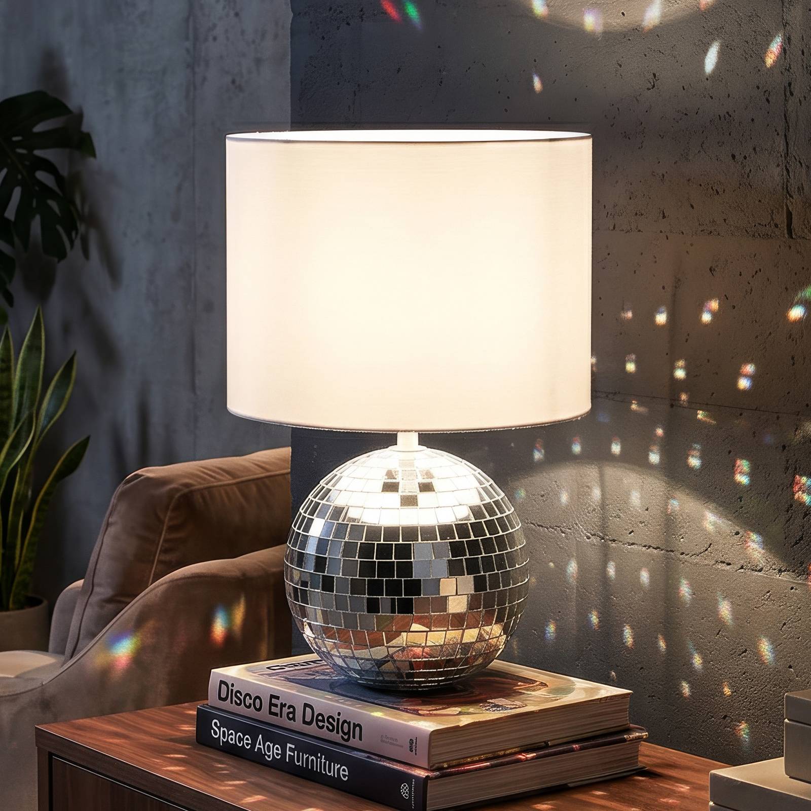 Bordlampe Glitza, krom/hvit, tekstil, plast, E14