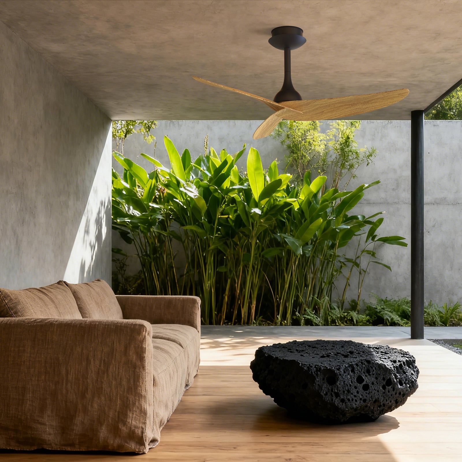 Plafondventilator Ipanema zwart/hout DC stil IP44 - Mantra Plafondventilator Ipanema zwart/hout DC stil IP44 - Mantra