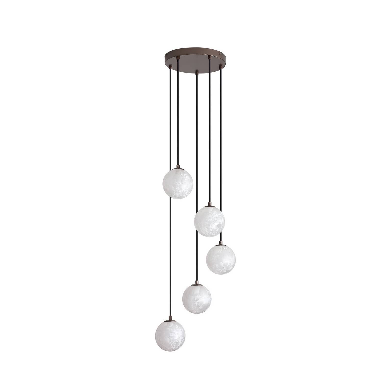 Hängeleuchte Frosty, 5-fl. rund, bronze, Glas gefrostet, G9