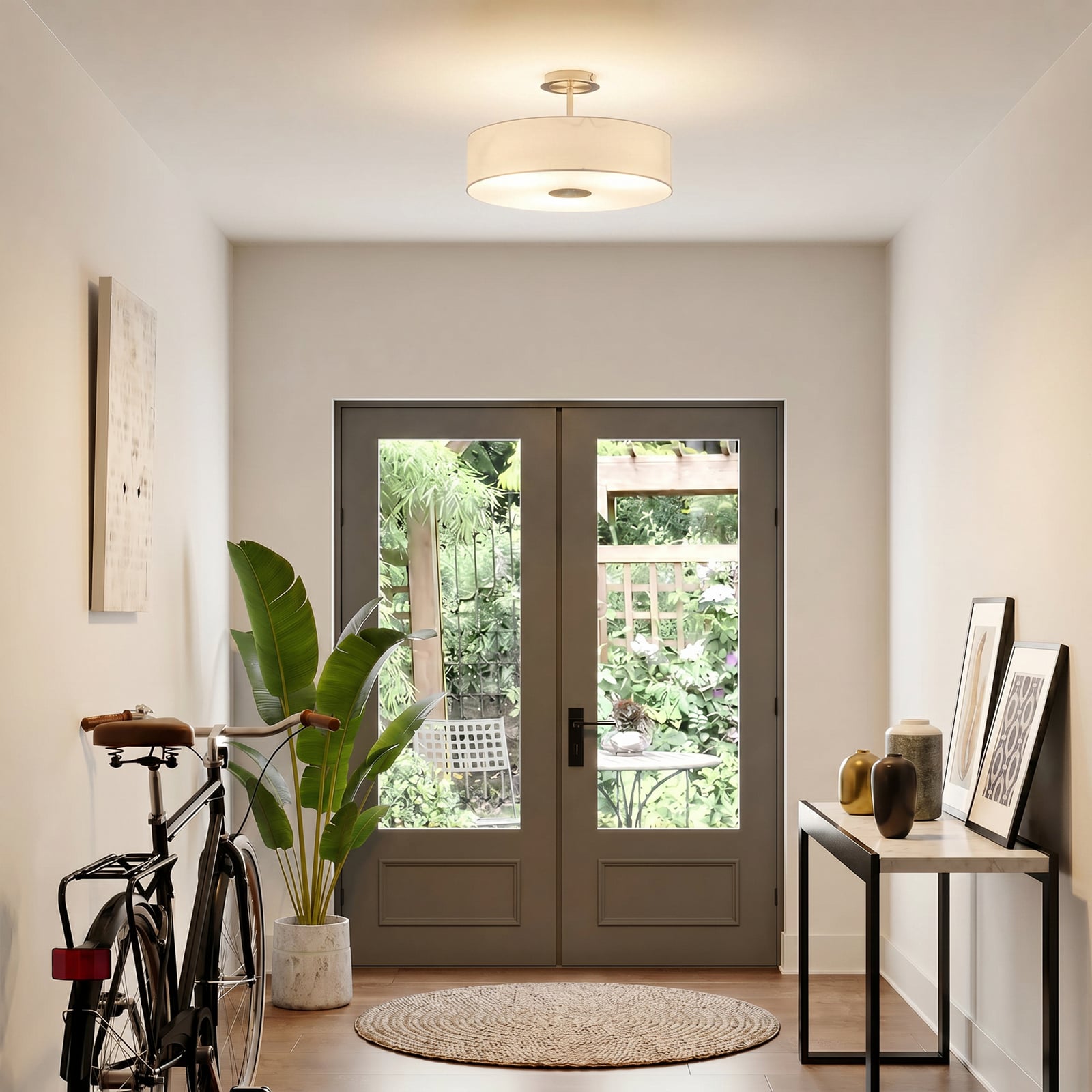 Lindby taklampa Josia, vit, tyg, Ø 47 cm, E27
