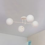 Moon ceiling light, 4-bulb, sand-coloured, metal, glass