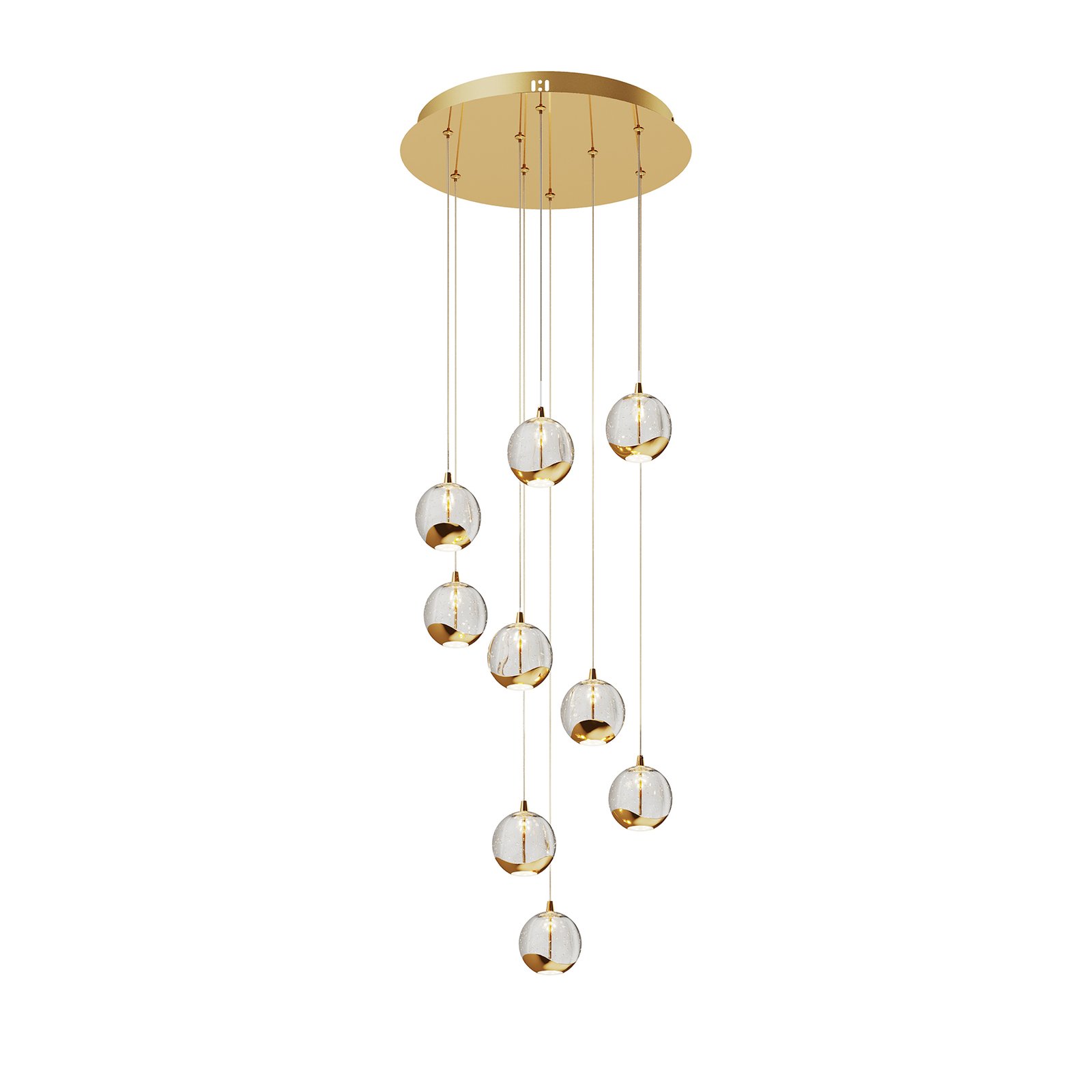 Lucande Hayley LED hanglamp, 9-lamps, goud