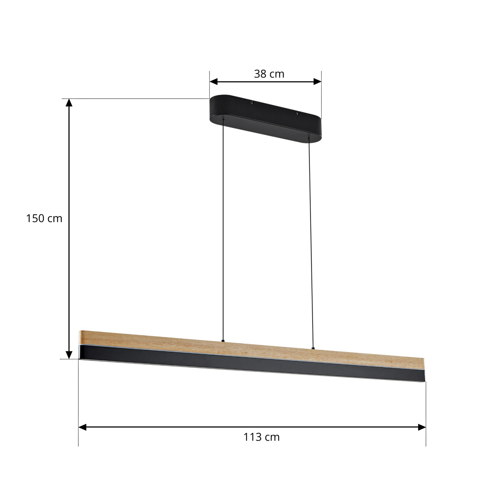 Lucande LED obesna svetilka Holven, les, CCT, dolžina 113 cm