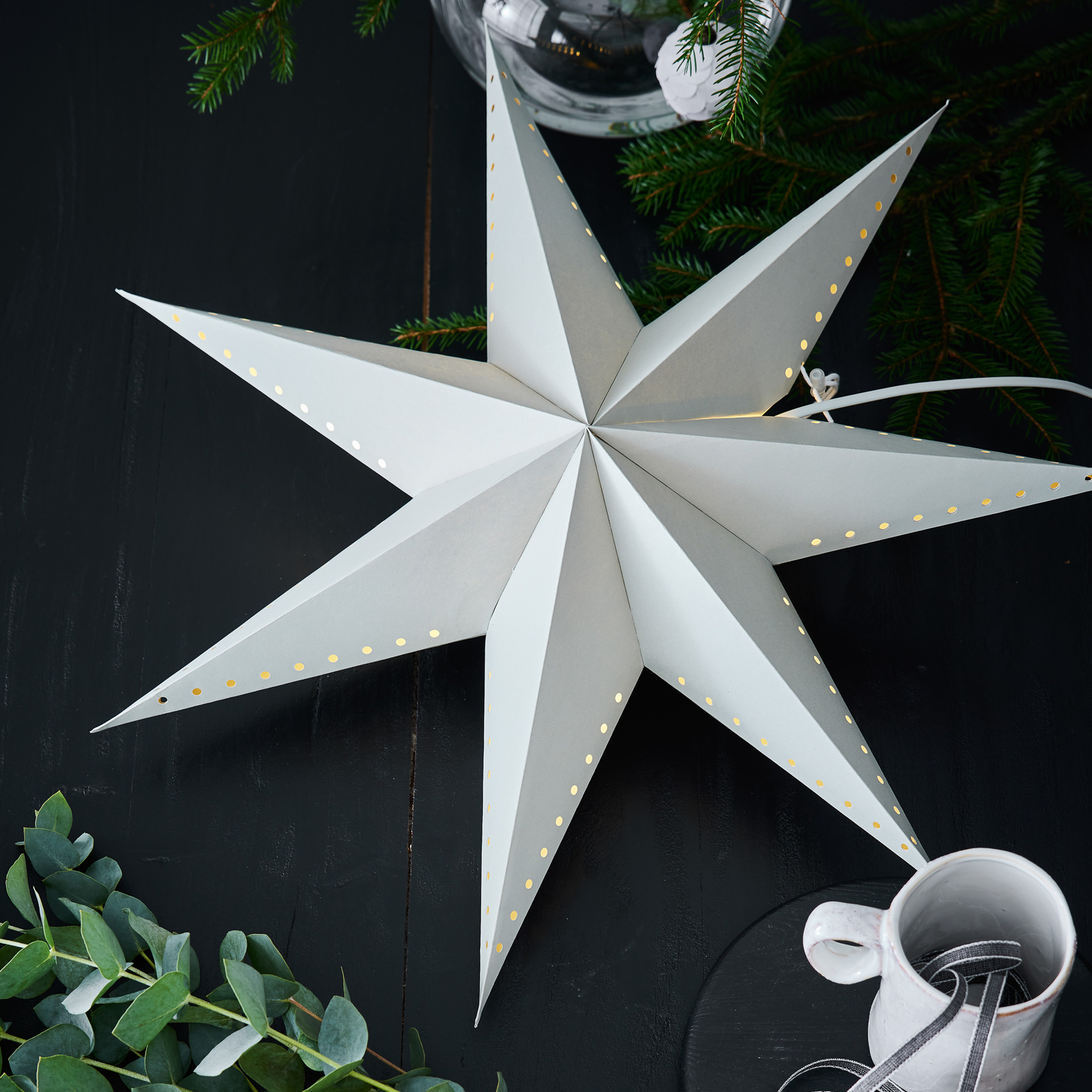 Živa dekorativna zvezda, viseča, siva, Ø 60 cm