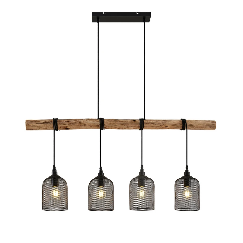 Lindby - Elrond 4 Suspension Black/Wood