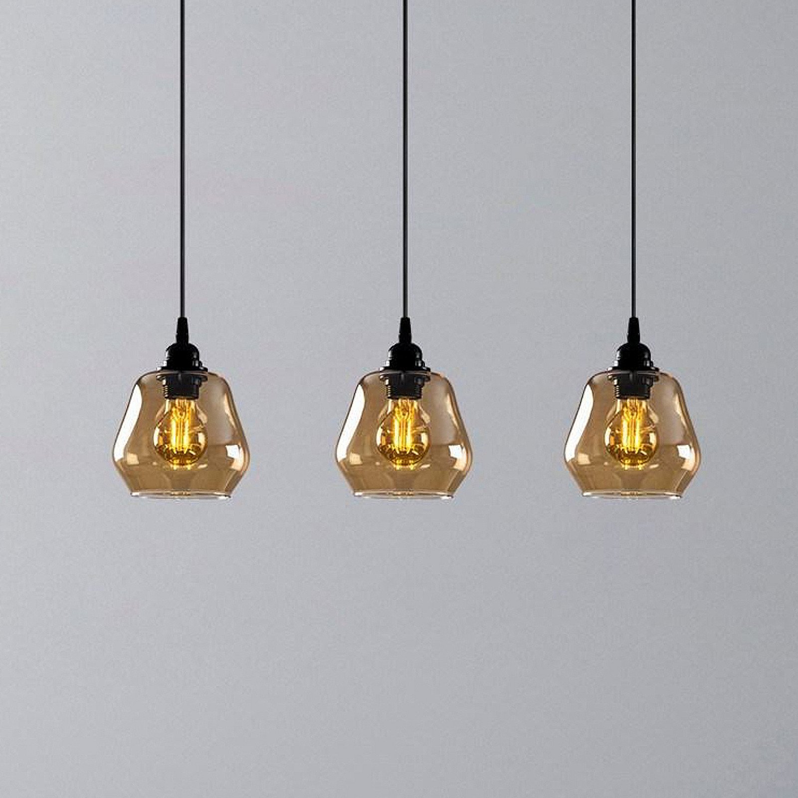 Opviq Lampă suspendată Gold 032 auriu-transparent sticlă 3 becuri lungă - Camera de zi / sufragerie - auriu-transparent negru