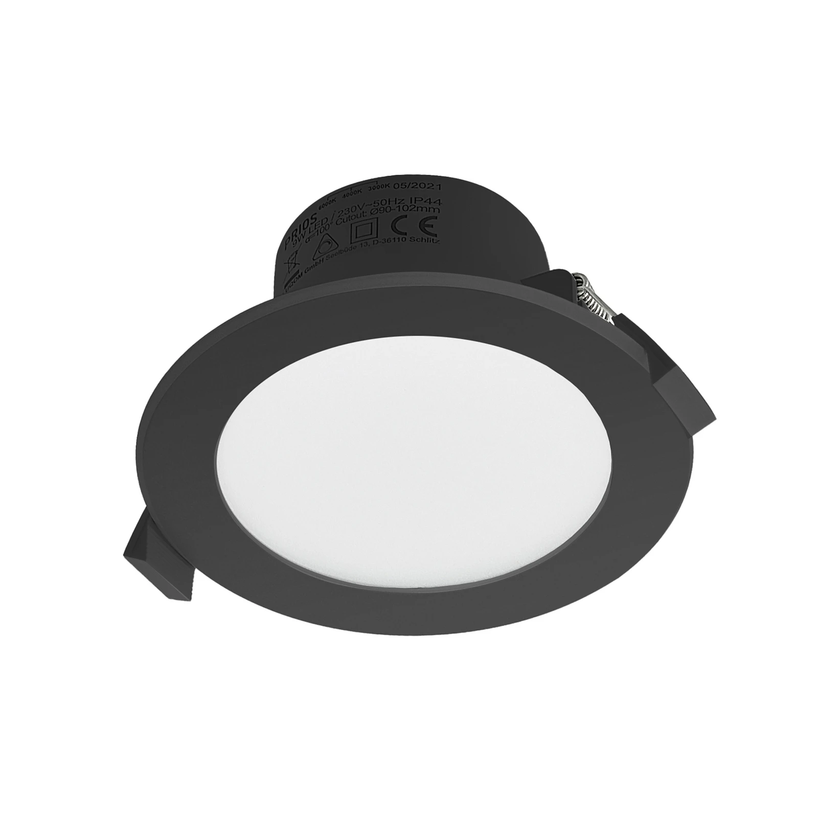 Prios LED χωνευτός προβολέας Rida, μαύρο, Ø 12 cm, CCT, IP44
