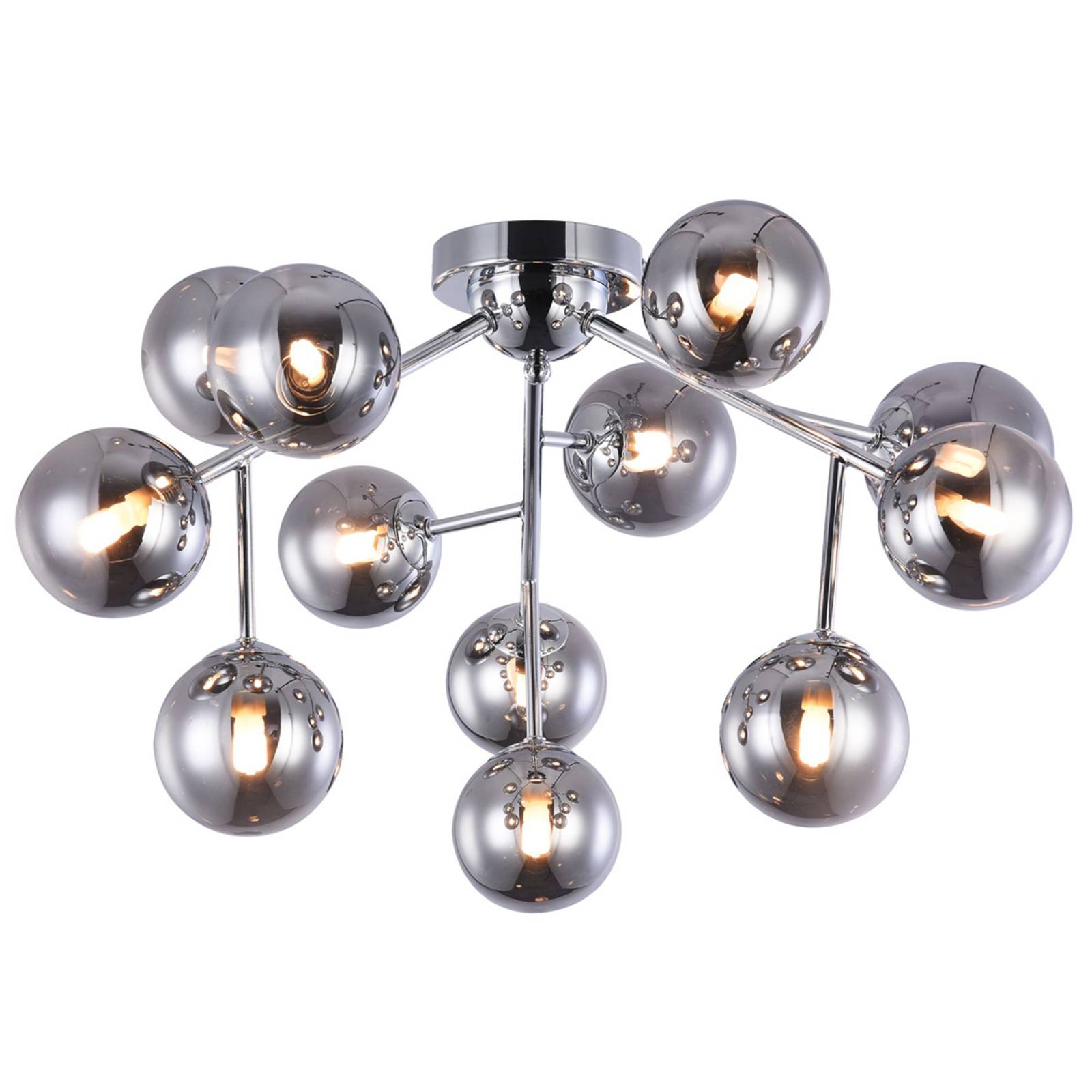 Plafondlamp Dallas met 12 glasbollen, chroom