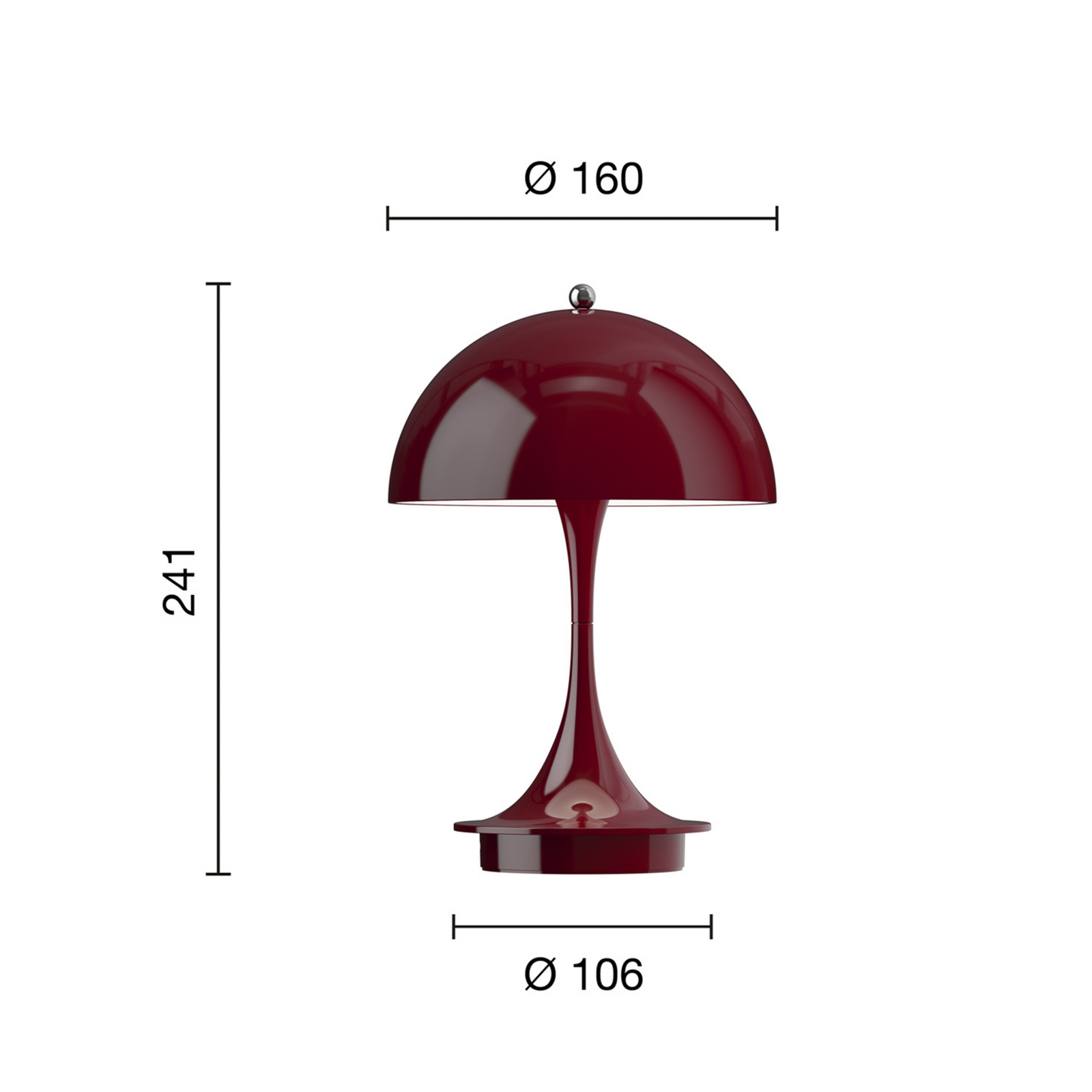 Panthella 160 Portable Table Lamp V3 Opaque Burgundy - Louis Poulsen
