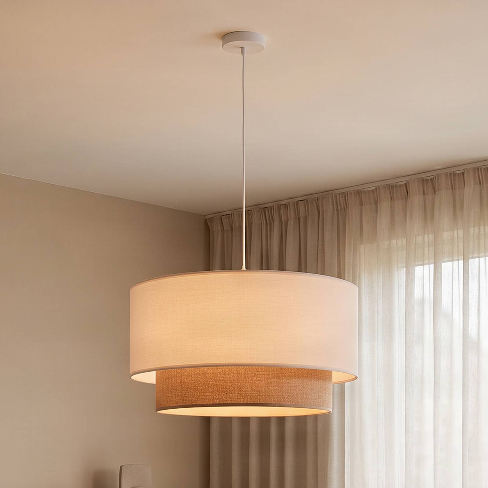 Lampa wisząca Boho, kolor ecru/brązowy, średnica 45 cm, tkanina