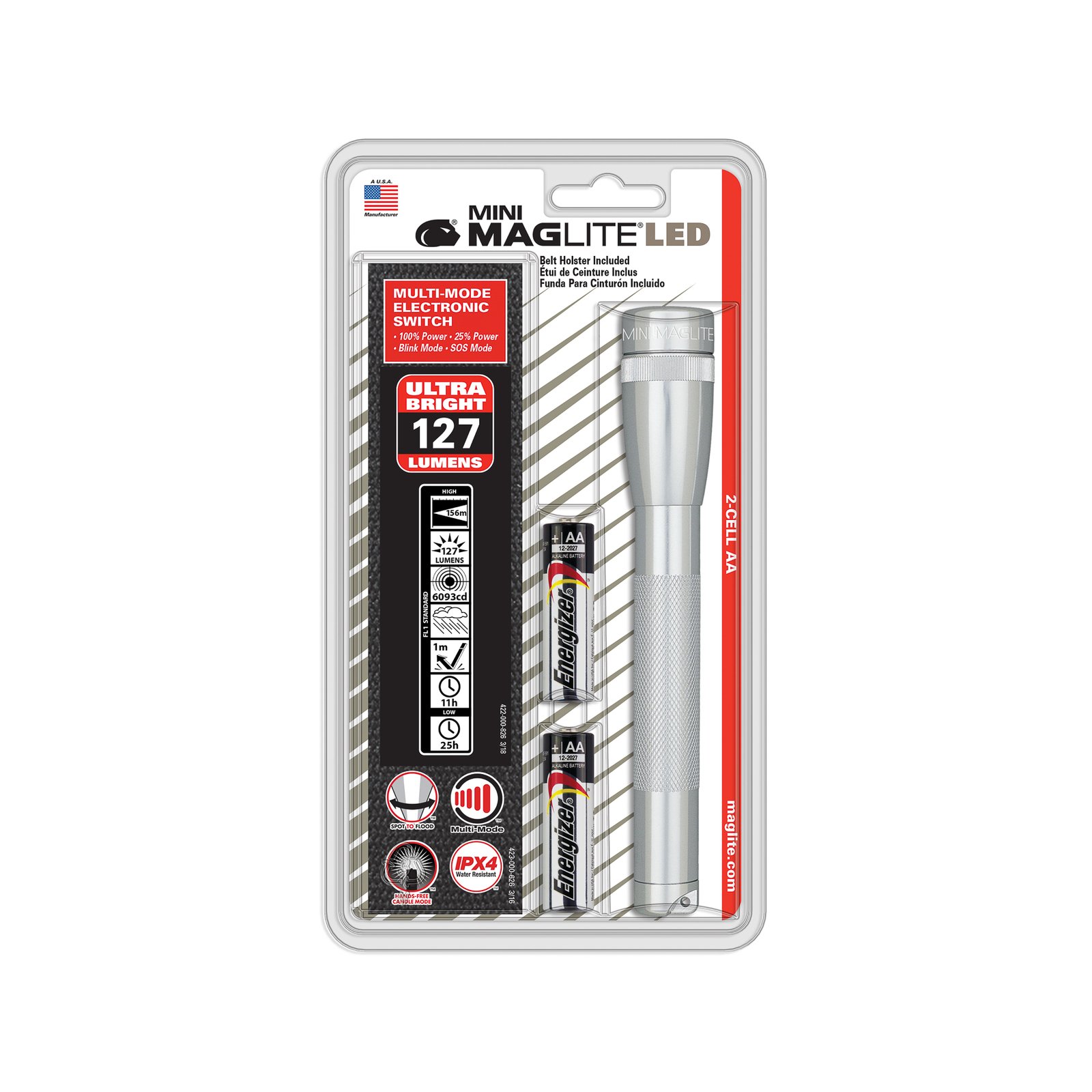 Maglite LED torch Mini, 2-Cell AA, holster, silver