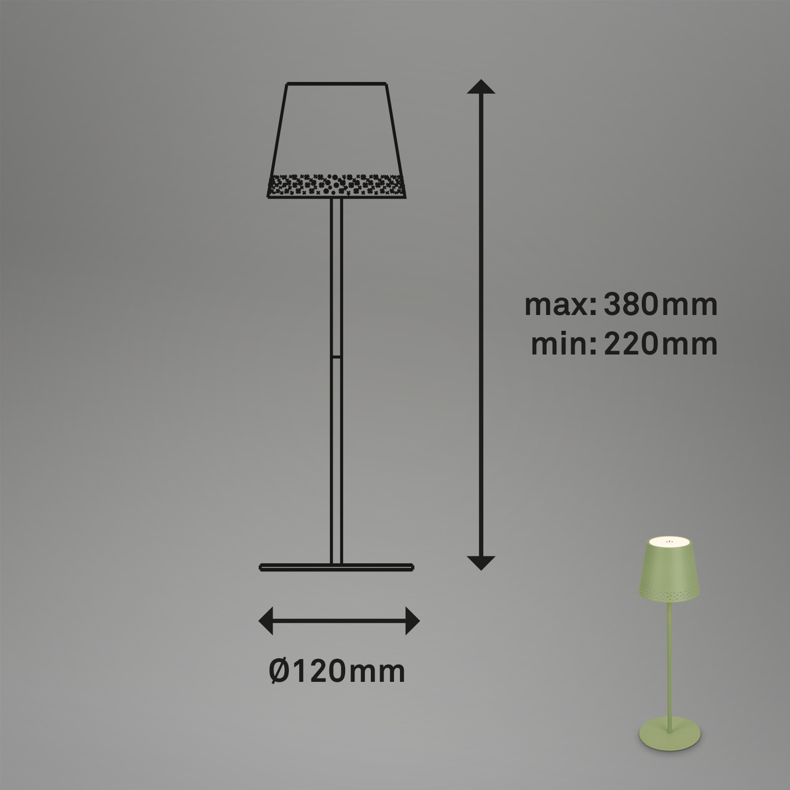 Kiki LED stalinė lempa su įkraunamu akumuliatoriumi, 3 000 K, laimo žalios