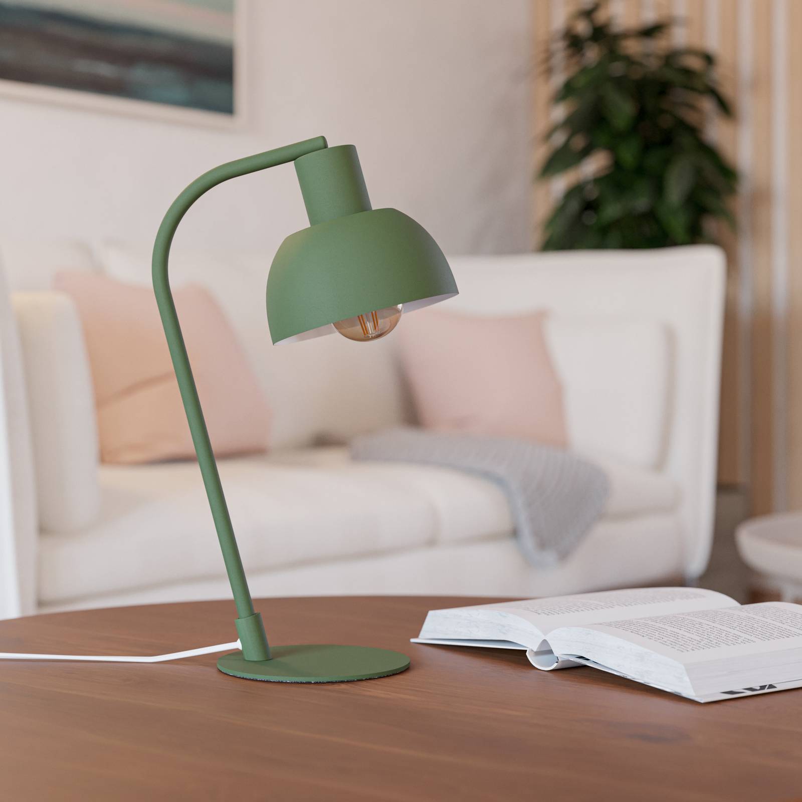 Lampa stołowa Cazalilla, zielona, metalowa, E27, wysokość 41,3 cm