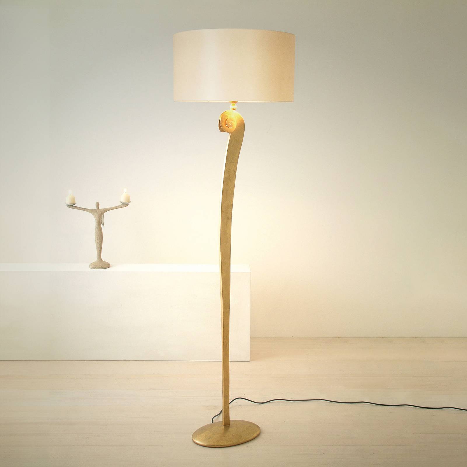 E-shop Stojacia lampa Lino, farba zlatá/eku, výška 160 cm, železo